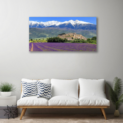 Canvas foto Weide bloemen landschap van de berg