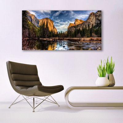 Schilderij op canvas Forest lake mountain nature