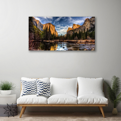 Schilderij op canvas Forest lake mountain nature