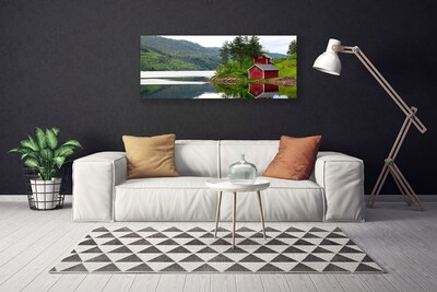 Schilderij op canvas Mountain house lake landscape