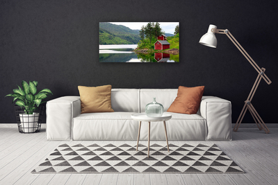 Schilderij op canvas Mountain house lake landscape