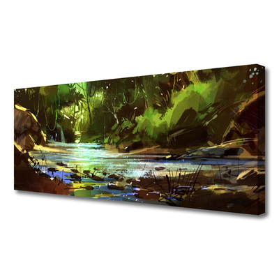 Schilderij op canvas Forest lake nature stones