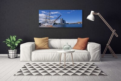 Print van doek Boot sea town landscape