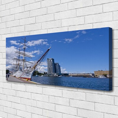 Print van doek Boot sea town landscape