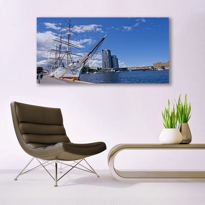 Print van doek Boot sea town landscape