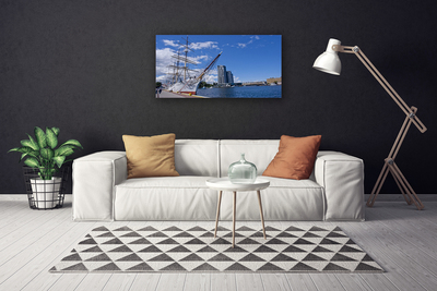 Print van doek Boot sea town landscape