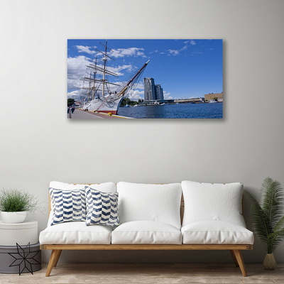 Print van doek Boot sea town landscape