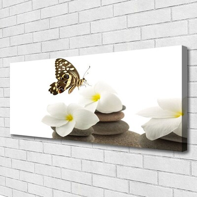 Print van doek Butterfly flower plant stones