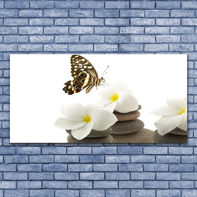 Print van doek Butterfly flower plant stones