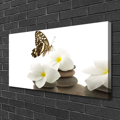 Print van doek Butterfly flower plant stones