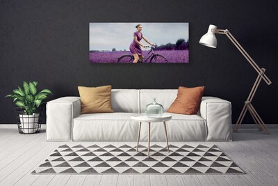 Print op doek Vrouw bicycle man meadow