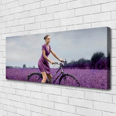 Print op doek Vrouw bicycle man meadow