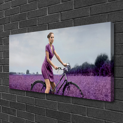 Print op doek Vrouw bicycle man meadow