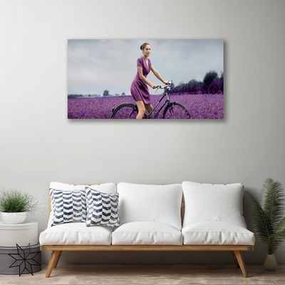 Print op doek Vrouw bicycle man meadow