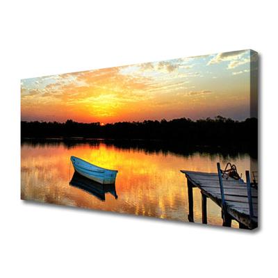 Print op doek Bridge boat lake landscape