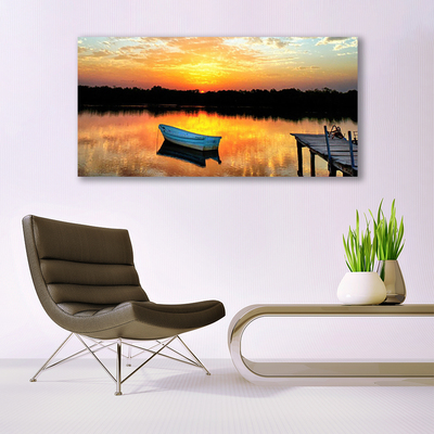 Print op doek Bridge boat lake landscape