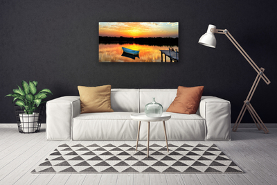 Print op doek Bridge boat lake landscape
