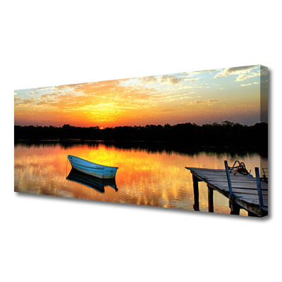 Print op doek Bridge boat lake landscape