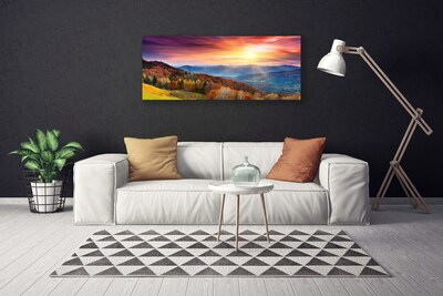 Print op doek The sun mountain forest landscape