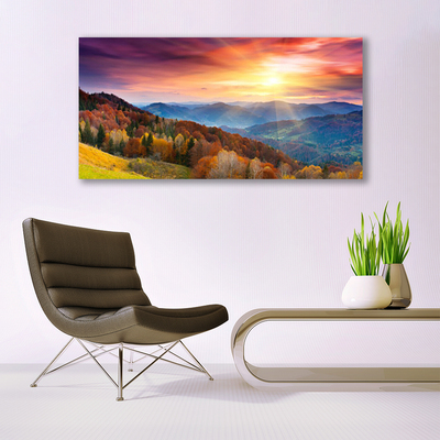 Print op doek The sun mountain forest landscape