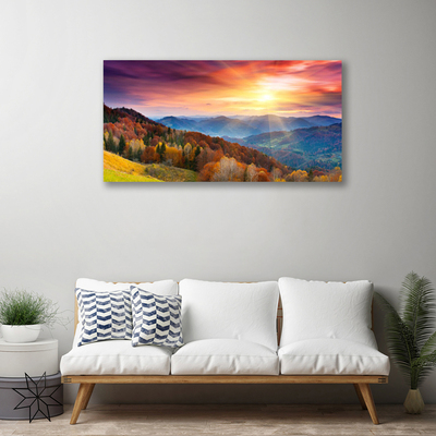 Print op doek The sun mountain forest landscape