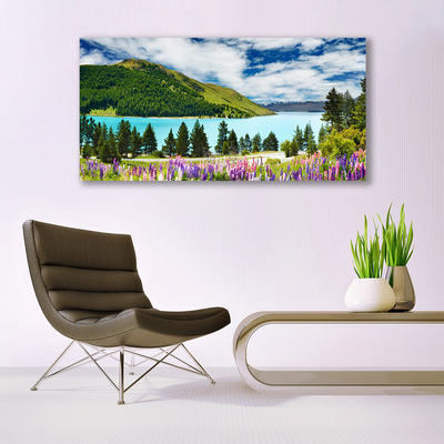 Print op doek Mountain forest lake landscape