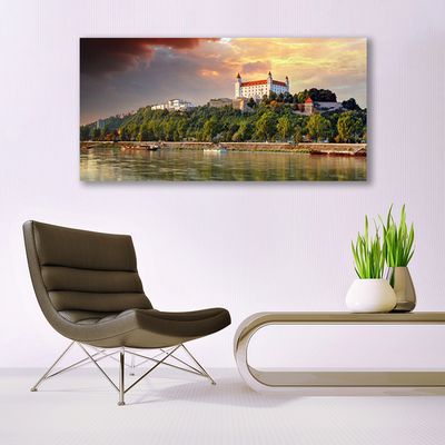 Print op doek Town lake landscape