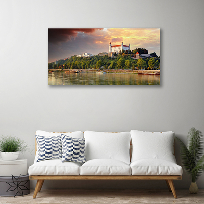 Print op doek Town lake landscape