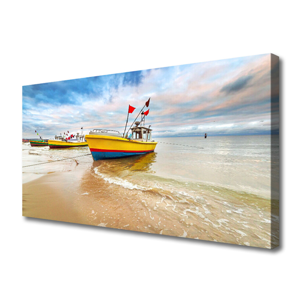 Canvas doek foto Boot beach overzees landschap