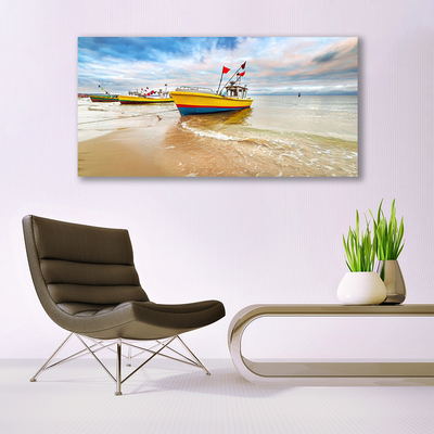 Canvas doek foto Boot beach overzees landschap