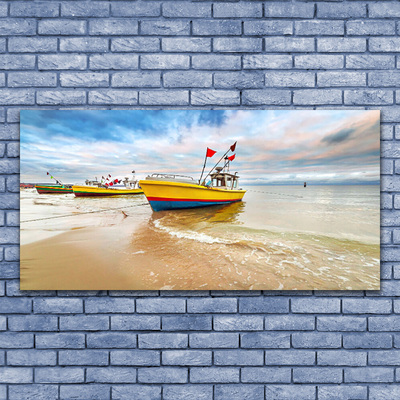 Canvas doek foto Boot beach overzees landschap