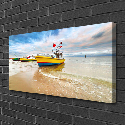 Canvas doek foto Boot beach overzees landschap