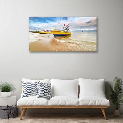 Canvas doek foto Boot beach overzees landschap