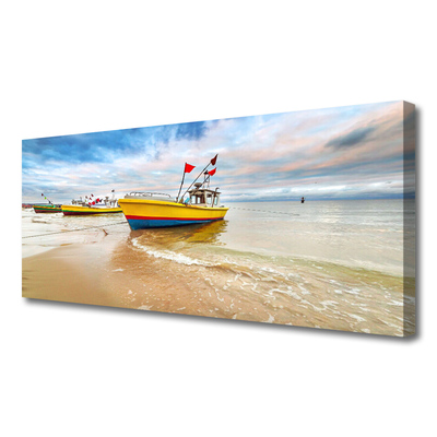 Canvas doek foto Boot beach overzees landschap