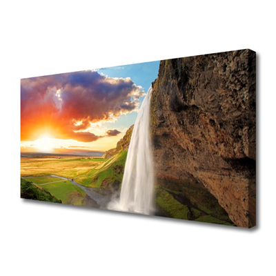 Canvas doek foto Waterval landschap zon