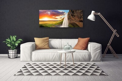 Canvas doek foto Waterval landschap zon