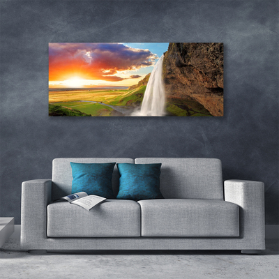 Canvas doek foto Waterval landschap zon