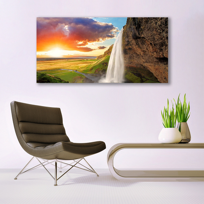 Canvas doek foto Waterval landschap zon