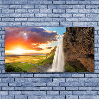 Canvas doek foto Waterval landschap zon