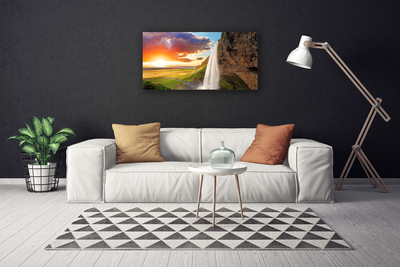 Canvas doek foto Waterval landschap zon