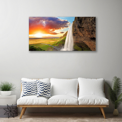 Canvas doek foto Waterval landschap zon