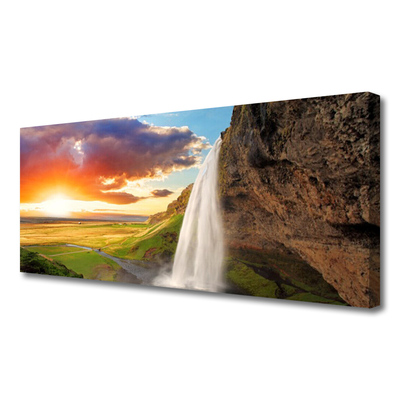 Canvas doek foto Waterval landschap zon