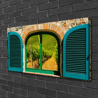 Canvas doek foto Window field landscape