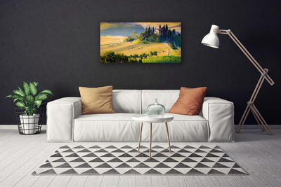 Canvas doek foto Veld landschap bomen