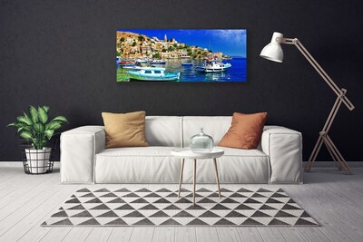 Canvas doek foto Stad boot overzees landschap