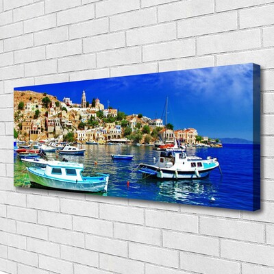 Canvas doek foto Stad boot overzees landschap