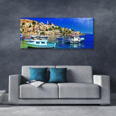 Canvas doek foto Stad boot overzees landschap