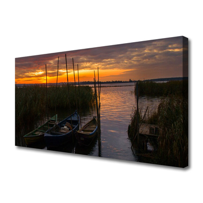 Canvas doek foto Boot sea grass landschap