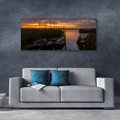 Canvas doek foto Boot sea grass landschap