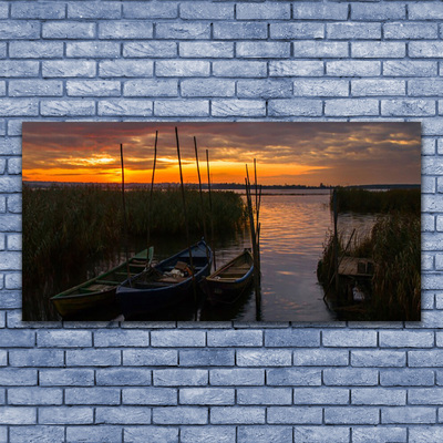 Canvas doek foto Boot sea grass landschap